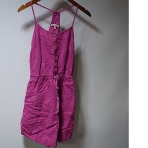 Juicy Couture Pink Linen Cotton Romper Button Front Racerback Shorts XS
